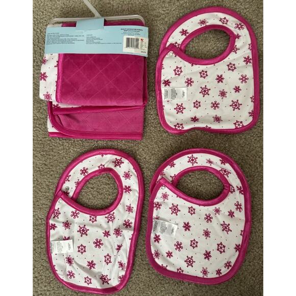 Small Wonders Reversible Receiving Baby Blanket Plush & 3 Matching Bibs Set NEW - Picture 2 of 5